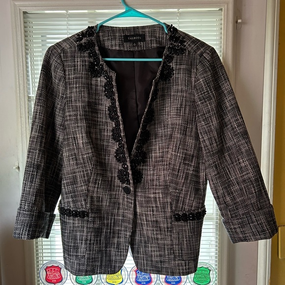 Talbots Women's Black and Gray Embellished Blazer - Picture 1 of 3